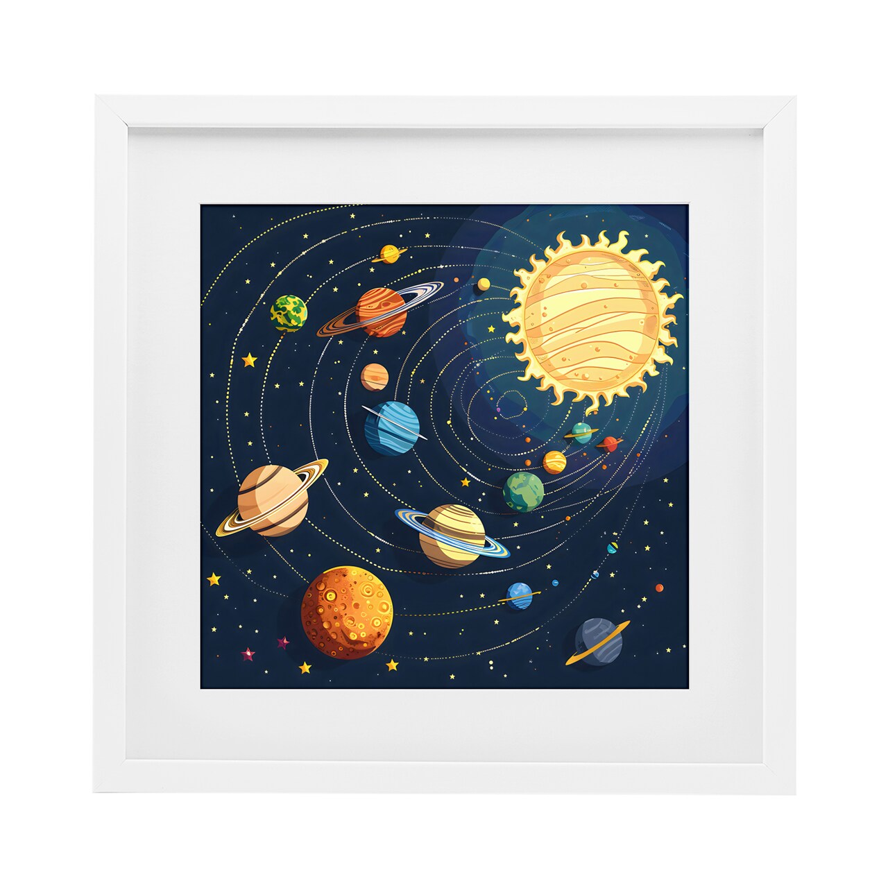 Stupell Industries Planets Around The Sun Framed Print Under Glass, design by Creative Studio